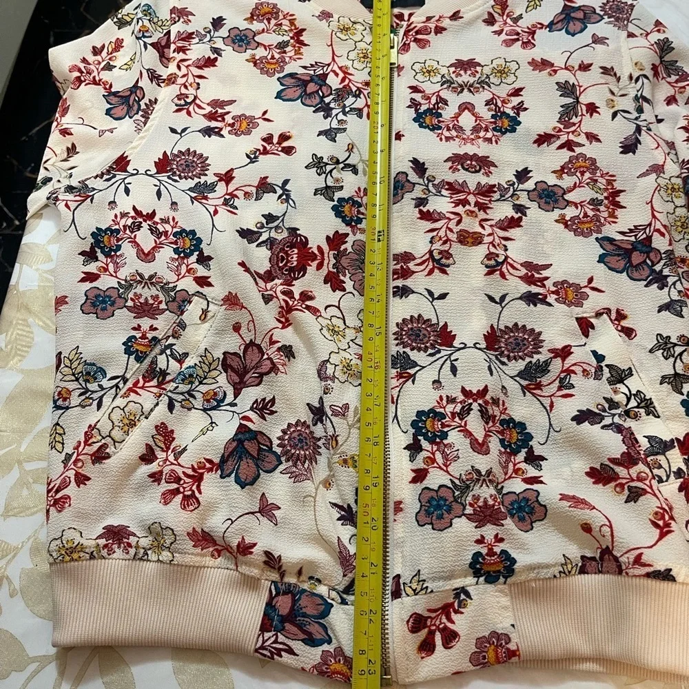 Love Tree Black Pink Floral Zip Up Jacket Womens Large Long Sleeve Pockets